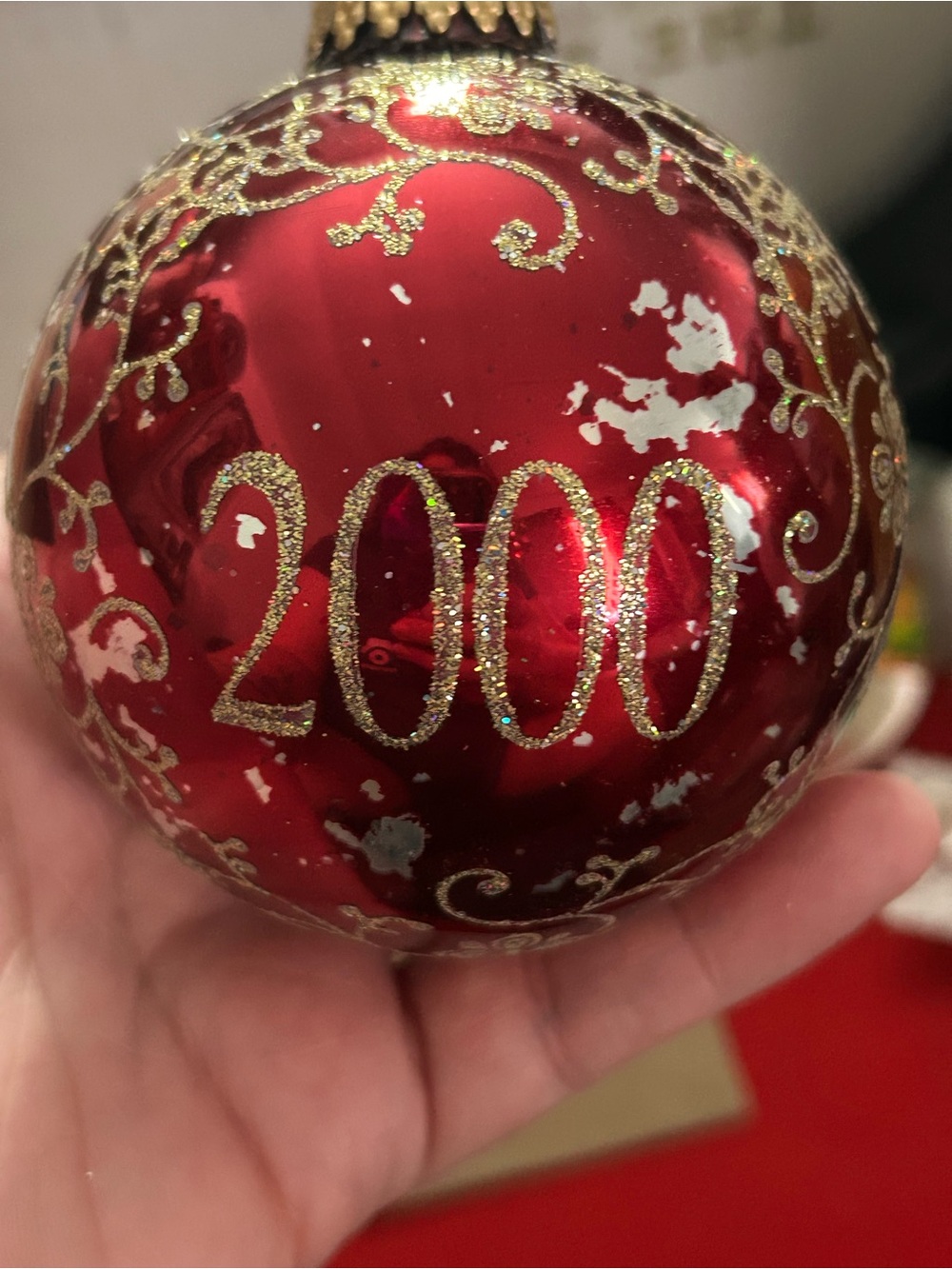 Vintage 2000 Red/Gold Glass Ball Bauble Santa Claus Hanging Ornament Circa 1915